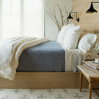 Marled American Cotton Bed Blanket in ink blue natural
