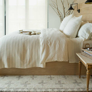 American Cotton Pinstripe Blanket in natural flax, hand-dyed