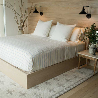 American Cotton Pinstripe Blanket in natural french blue