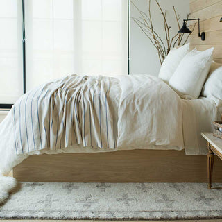 American Cotton Pinstripe Blanket in natural ink blue