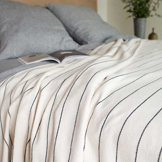 American Cotton Pinstripe Blanket in natural slate grey