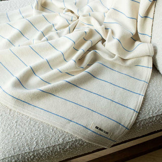 American Cotton Pinstripe Throw in natural french blue
