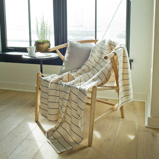 American Cotton Pinstripe Throw in natural ink blue