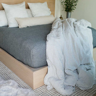 Marled American Cotton Bed Blanket in slate grey flax
