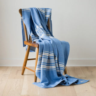 Heirloom Stripe American Cotton Throw in french blue