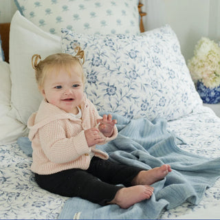 Acadia Organic Wool and Cotton Baby Blanket in wedgwood