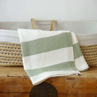 Cottage Stripe American Cotton Baby Blanket in light green