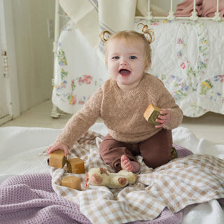 Cotton Gingham Check Baby Blanket in brown, made in Maine