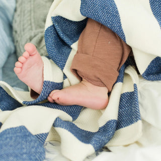Regatta Organic Wool and Cotton Baby Blanket in nautical blue natural