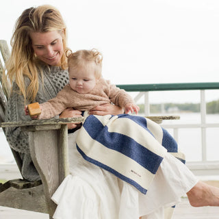 Regatta Organic Wool and Cotton Baby Blanket in nautical blue natural