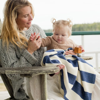 Regatta Organic Wool and Cotton Baby Blanket in nautical blue natural