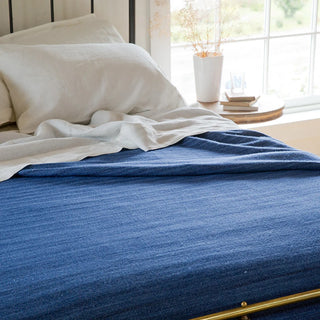 Acadia Organic Wool and Cotton Bed Blanket in nautical blue