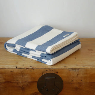 Cottage Stripe American Cotton Bed Blanket in ink blue