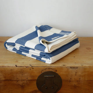Cottage Stripe American Cotton Bed Blanket in ink blue