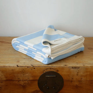 Cottage Stripe American Cotton Bed Blanket in light blue natural