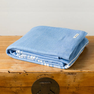 Heirloom Stripe American Cotton Blanket in french blue natural
