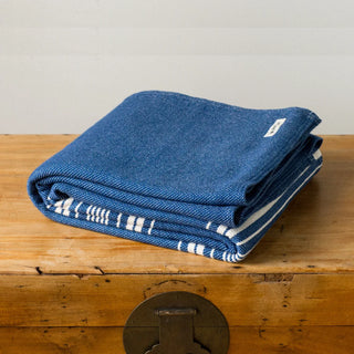 Heirloom Stripe American Cotton Blanket in ink blue natural