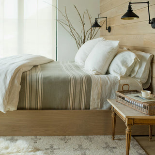 Heirloom Stripe American Cotton Blanket in flax natural