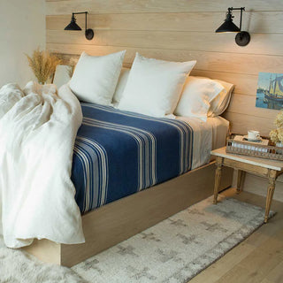 Heirloom Stripe American Cotton Blanket in ink blue natural