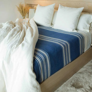 Heirloom Stripe American Cotton Blanket in ink blue natural