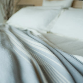 Heirloom Stripe American Cotton Blanket in pearl grey natural