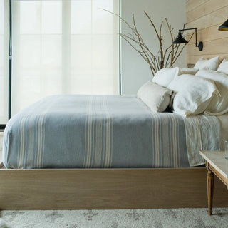 Heirloom Stripe American Cotton Blanket in pearl grey natural