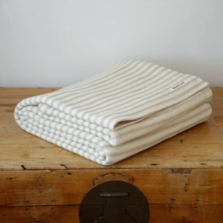 Ticking Stripe Organic Wool and Cotton Blanket in beige