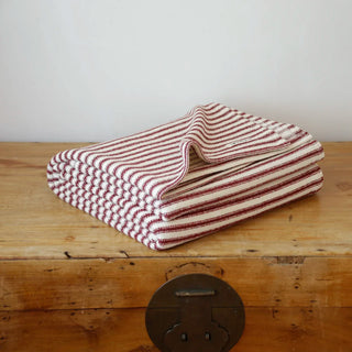 Ticking Stripe Organic Wool and Cotton Blanket in cayenne red