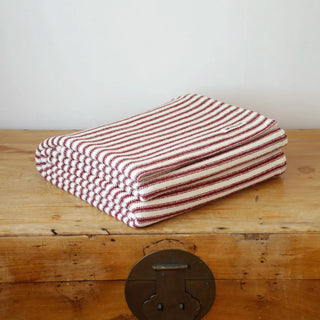 Ticking Stripe Organic Wool and Cotton Blanket in cayenne red