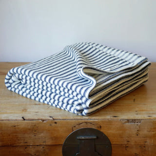 Ticking Stripe Organic Wool and Cotton Blanket in midnight