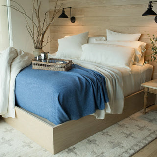 Marled American Cotton Bed Blanket in ink blue natural