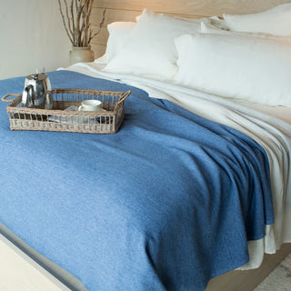 Marled American Cotton Bed Blanket in ink blue natural