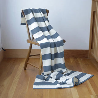 Cottage Stripe American Cotton Throw Blanket in ink blue
