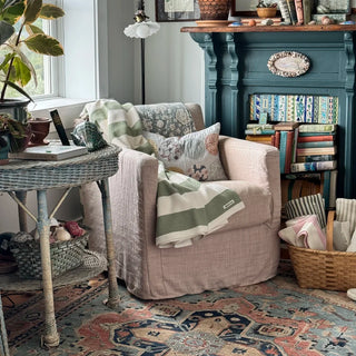 Cottage Stripe American Cotton Throw Blanket in loden