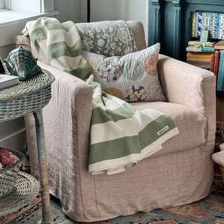 Cottage Stripe American Cotton Throw Blanket in loden