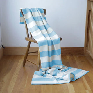 Cottage Stripe American Cotton Throw Blanket in sky blue