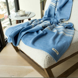 Heirloom Stripe American Cotton Throw in french blue