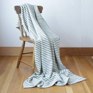 Ticking Stripe Organic Wool and Cotton Throw in eucalyptus