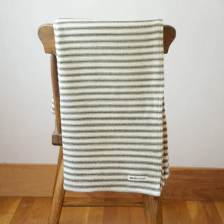 Ticking Stripe Organic Wool and Cotton Throw in eucalyptus