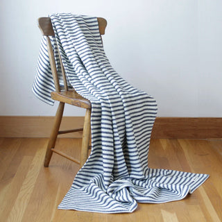 Ticking Stripe Organic Wool and Cotton Throw in midnight blue