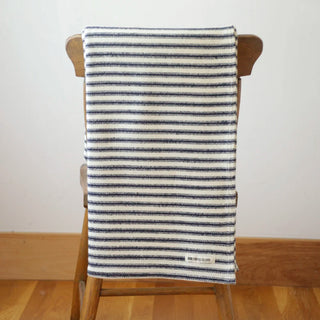 Ticking Stripe Organic Wool and Cotton Throw in midnight blue