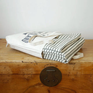 Ticking Stripe Organic Wool and Cotton Throw in eucalyptus
