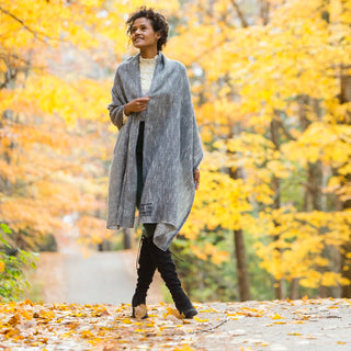Firefly Handwoven Merino and Silk Wrap in charcoal