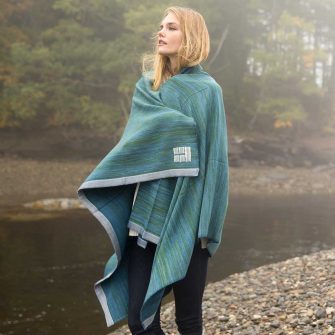 Swans Island Co. WatercolorsThrows. Handwoven in Maine with hand-dyed, all natural dyed yarns. Soft organic merino wool throw. Watercolors Throw