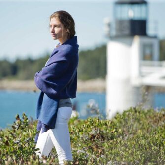 Swans Island Boothbay Wraps. Handwoven with a soft merino wool / silk blend. Made in Maine. Shown here in Beetroot color.