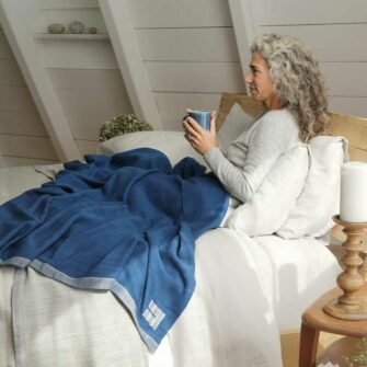 Swans Island's handwoven Katahdin throw in indigo