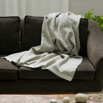 Swans Island Company's Heritage Throw - Handwoven in Maine with natural grey wool. Shown in Grey with White stripes