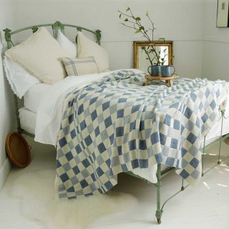 Swans Island Winter Checked blanket - handwoven in blue and white handyed Maine wool