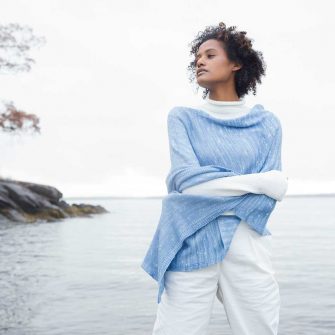 Swans Island's Firefly Ruana- hand-dyed and knit in Merino/Silk, made in the USA shown in Twilight color