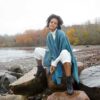Swans Island Watercolors Swans Island Watercolors Cape is handwoven in Maine using our unique hand-dyed yarn. We dye our own yarns using all natural dyes on soft organic merino wool. Indigo/Teal colorway.